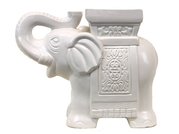 Trumpeting Ceramic Elephant With Detailed Mount (White)