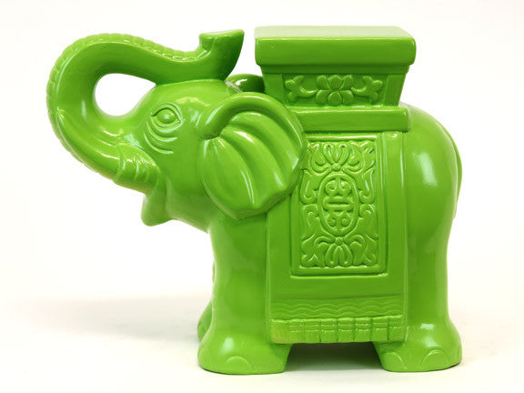 Trumpeting Ceramic Elephant With Detailed Mount (Green)