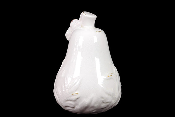 Antique Style Ceramic Pear With Intricate Designs (Antique White)