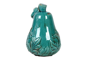 Antique Style Ceramic Pear With Intricate Designs in Antique Blue