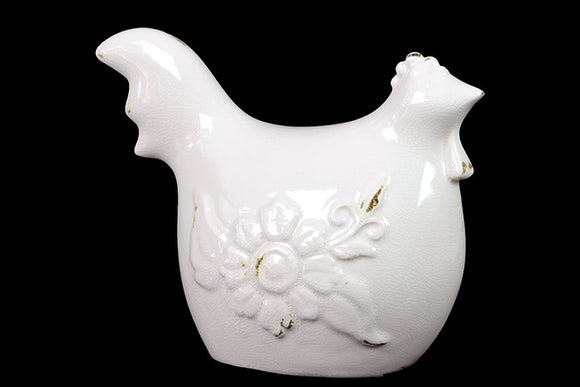 Antique Style Ceramic Rooster in Sitting Posture (Antique White)