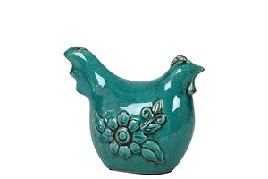 Antique Style Ceramic Rooster in Sitting Posture (Antique Blue)