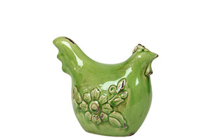 Antique Style Ceramic Rooster in Sitting Posture (Antique Green)