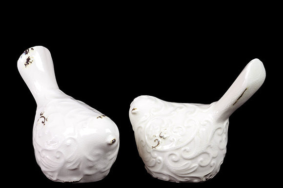 Traditional Style Ceramic Bird Set of Two (Antique White)