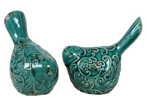 Traditional Style Ceramic Bird Set of Two (Antique Blue)