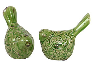 Traditional Style Ceramic Bird Set of Two (Antique Green)