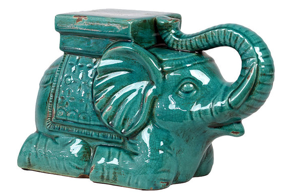 Trumpeting Ceramic Elephant With Detailed Mount (Antique Blue)