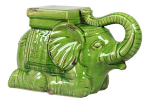 Trumpeting Ceramic Elephant With Detailed Mount (Antique Green)