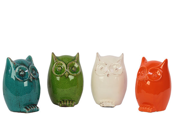 Charming and Cute Ceramic Owl Assorted Color Set of Four