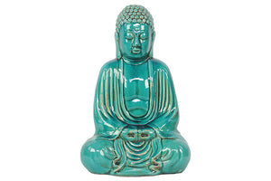 Meditating Ceramic Buddha in Stunning Turquoise