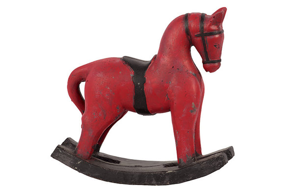 Cement Rocking Horse With Saddle in Red (Large)