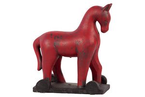 Cement Rocking Horse With Saddle in Red (Small)