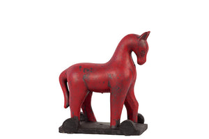 Traditional Style Cement Rocking Horse on Stand (Red)