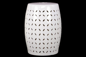 Drum Shaped Ceramic Garden Stool with Intricate Design (White)