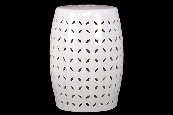 Drum Shaped Ceramic Garden Stool with Intricate Design (White)