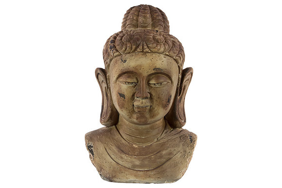 Antique Fiber stone Buddha Head With Weathered Accents in Earthly Brown Color (Large)