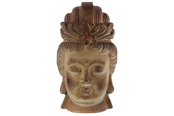 Antique Fiber stone Buddha Head With Weathered Accents in Earthly Brown Color (Small)