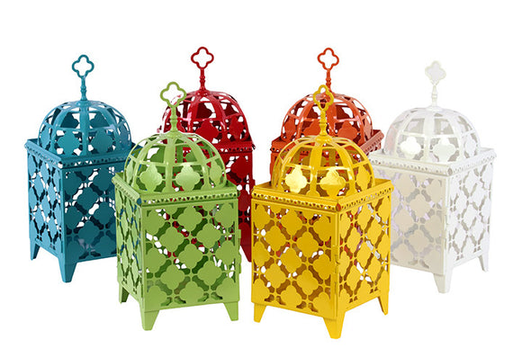 Delightful and Charming Middle Eastern Design Metal Lantern Set of Six Assorted Colors