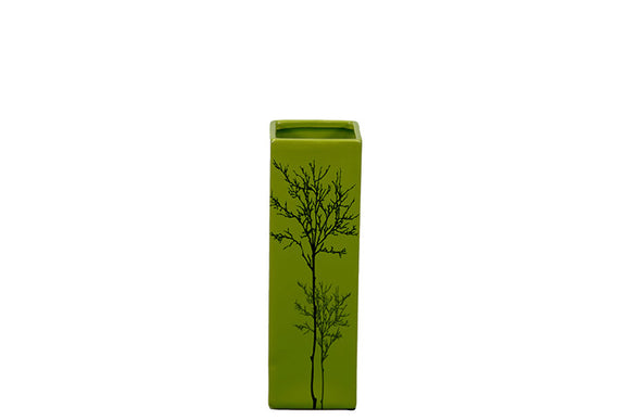 Rectangular Shaped Ceramic Vase With Engravings in Green (Small)