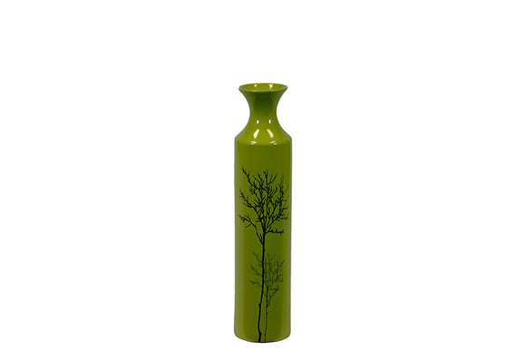 Cylindrical Shaped Ceramic Vase with Wide Mouth and Tapering Neck in Green (Small)