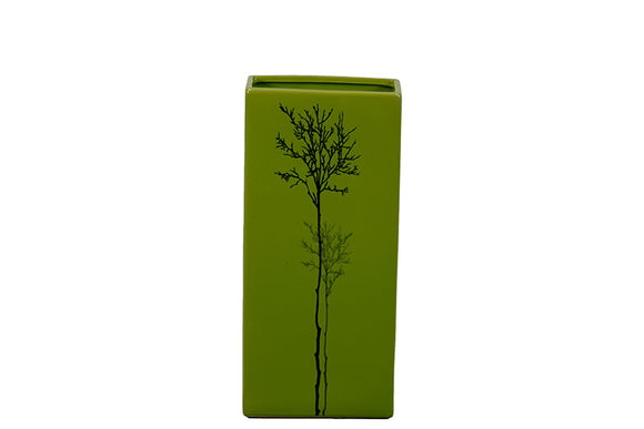 Delightful Rectangular Shaped Ceramic Vase With Tree Shaped Engraving in Green (Small)