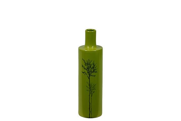 Charming Bottle Shaped Ceramic Vase With Tree Shaped Engraving in Green