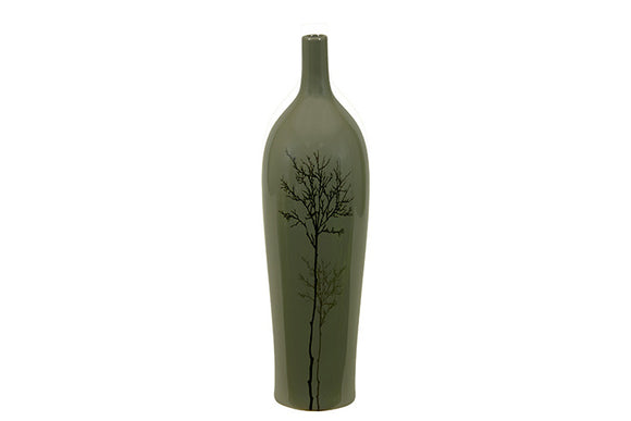 Exotic Traditional Chinese Bottle Shaped Ceramic Vase in Shinny Grey