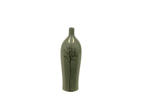 Traditional Chinese Bottle Shaped Ceramic Vase in Shinny Grey Color (Small)