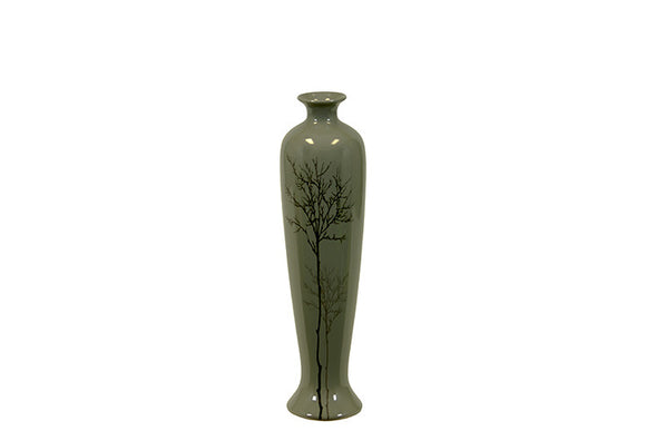 Traditional Chinese Bottle Shaped Ceramic Vase in Shinny Grey (Small)