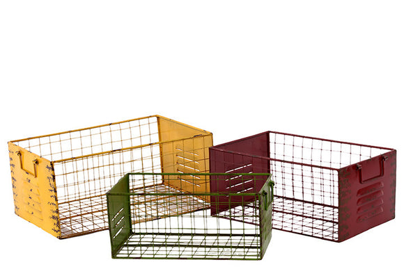 Metal Storage Basket Set of Three Assorted Colors