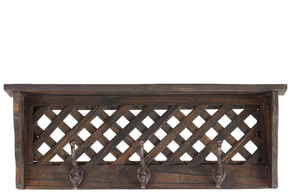 Sturdy and Elegant Wooden Shelf and Coat Hanger in Antique Black (Small)