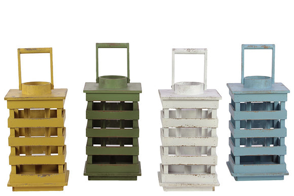 Colorful Set of Four Wooden Lantern in Four Assorted Colors