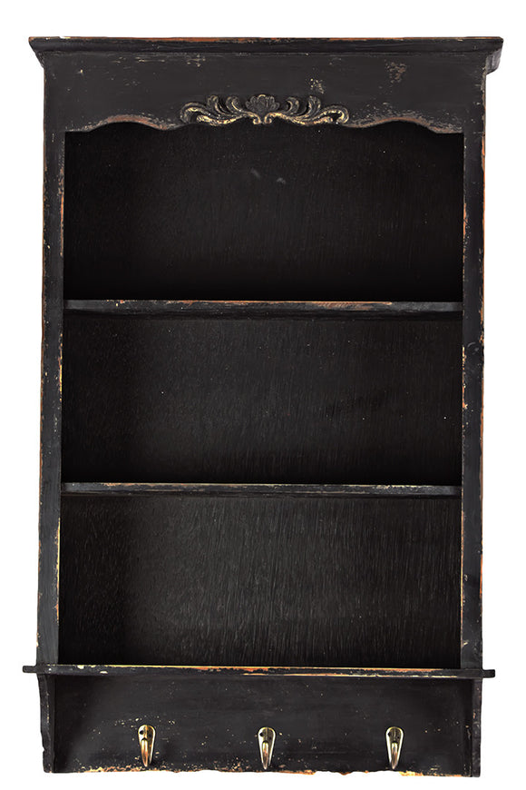 Contemporary Style Wooden Shelf and Hanger in Antique Black