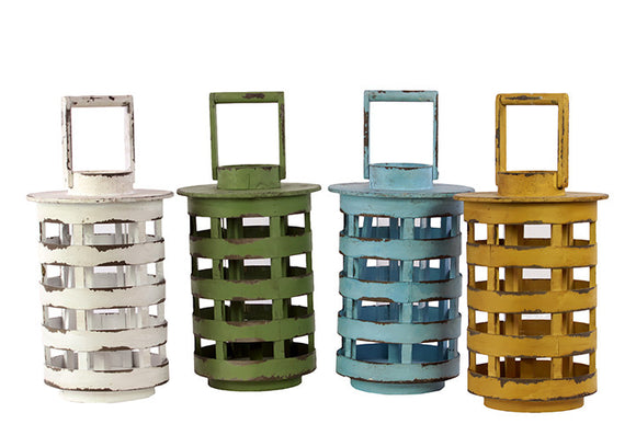 Contemporary Style Wooden Lantern Set of FourAssorted Colors