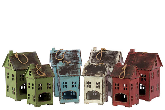 Four Sets of Two Wooden Bird Houses Per Set in Assorted Colors