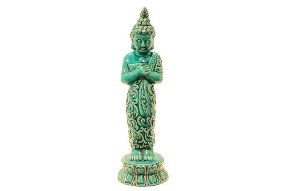 Antique Style Ceramic Standing Buddha With Weathered Accents (Blue)