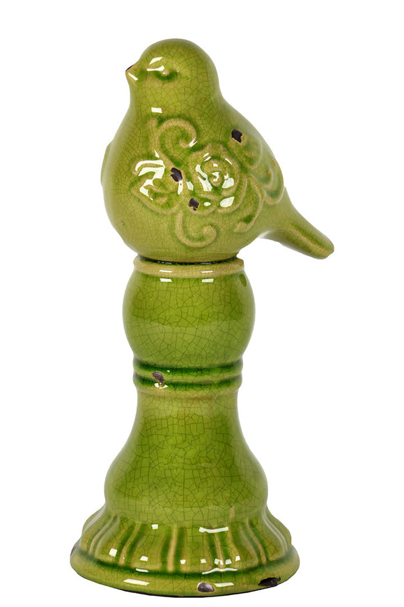 Beautiful Ceramic Bird on Pedestal (Green)