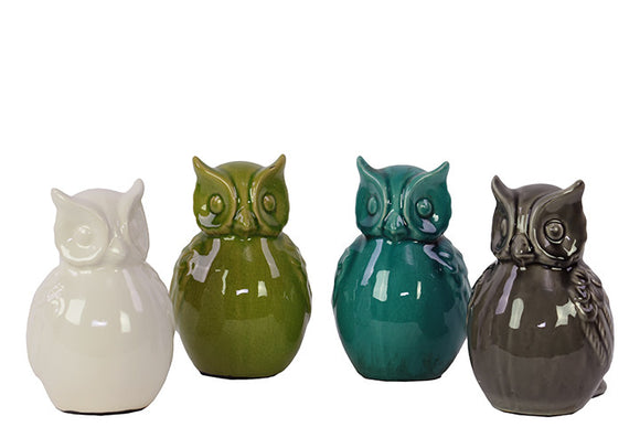 Elegant Ceramic Owl Set of Four Assorted Colors