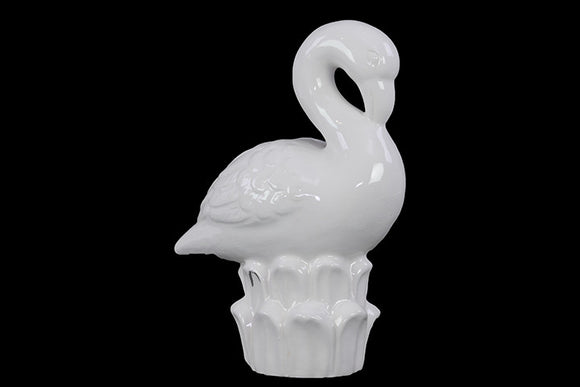 Elegant Ceramic Flamingo Figure on Stand in White