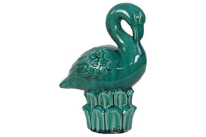 Elegant Ceramic Flamingo Figure on Stand in Turquoise (Large)