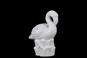 White Ceramic Flamingo with Glossy Smooth Look