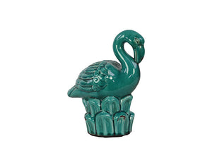 Elegant Ceramic Flamingo Figure on Stand in Turquoise (Small)