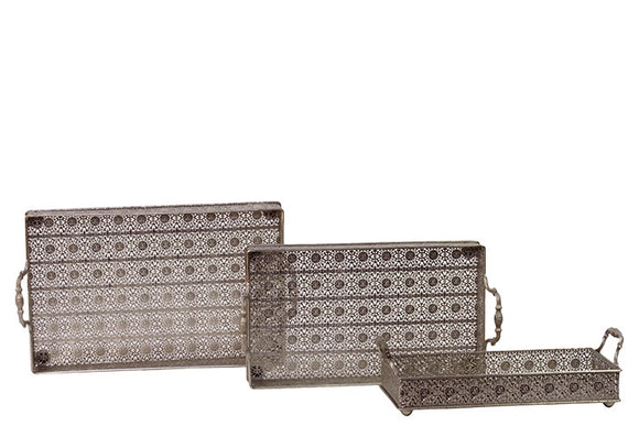 Intricately Crafted Metal Tray Set of Three