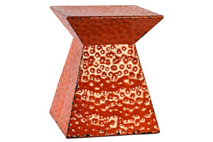 Contemporary Hammered Design Metal Stool in Orange