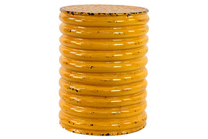 String Patterned Bright Circular Yellow Metal Stool