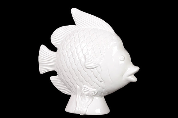 Beautiful and Chic Ceramic Fish with Open Mouth on Stand in White