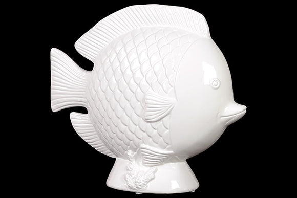 Beautiful and Chic Ceramic Fish on Stand in White
