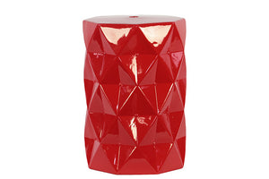 Contemporary Ceramic Stool with Geometrical Diamond Shape Pattern in Red