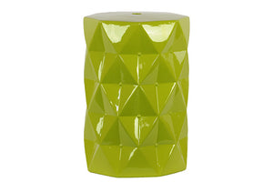 Contemporary Ceramic Stool with Geometrical Diamond Shape Pattern in Green