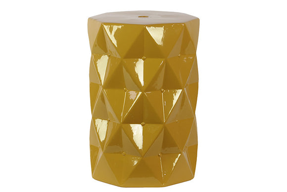 Contemporary Ceramic Stool with Geometrical Diamond Shape Pattern in Yellow